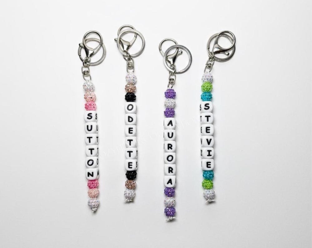 Custom Name Keychain with Rhinestone Beads