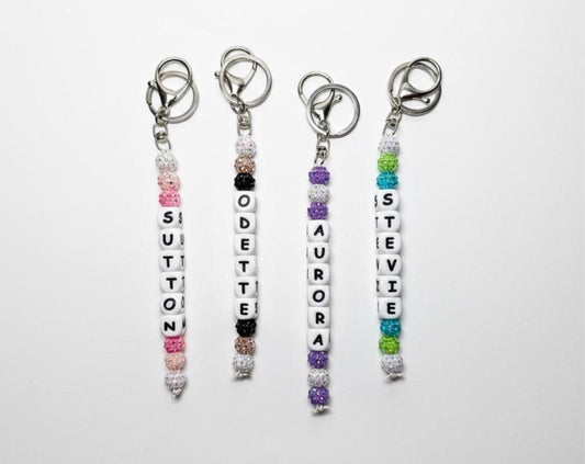 Custom Name Keychain with Rhinestone Beads